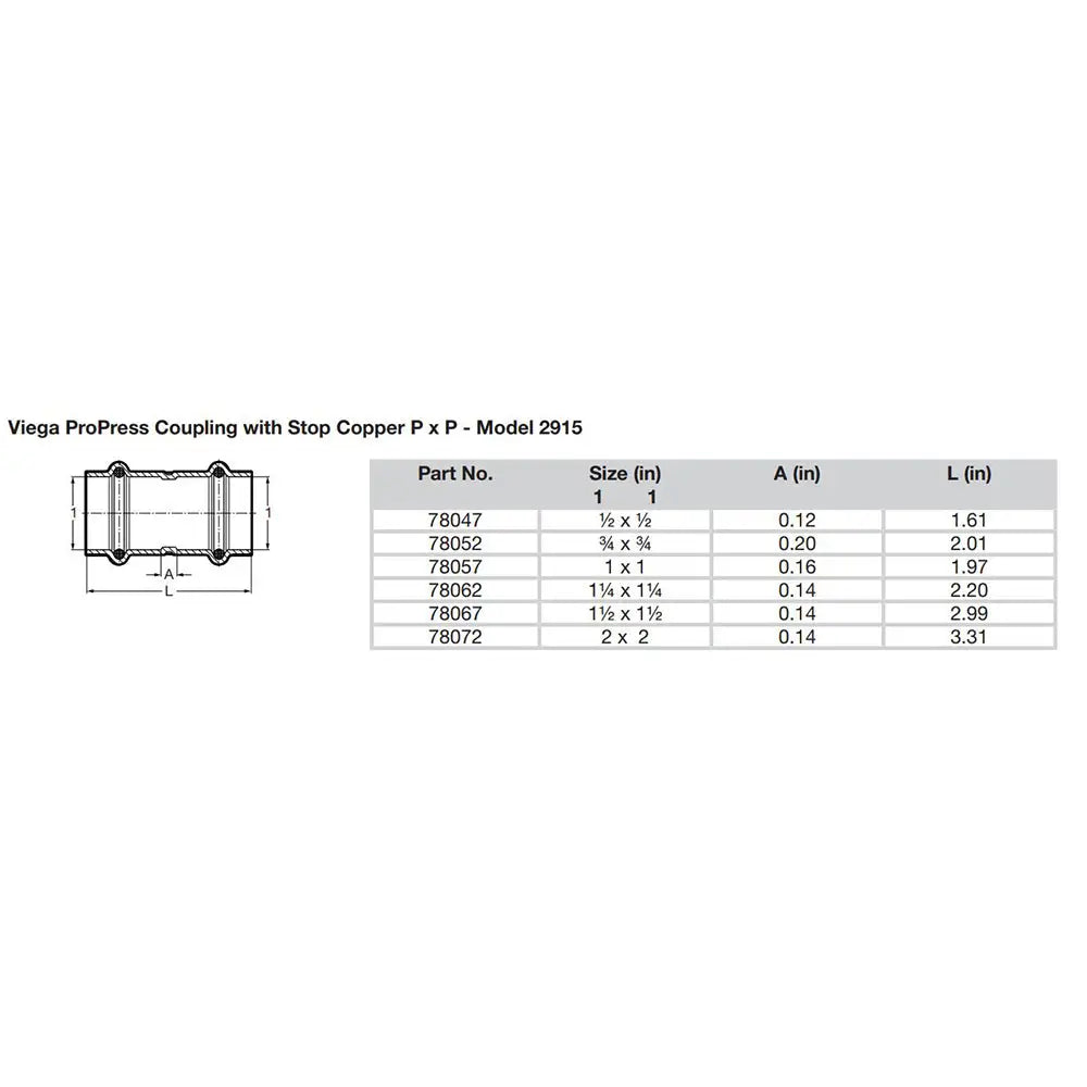 Viega ProPress 1-1/4’’ Copper Coupling w/Stop - Double Press Connection - Smart Connect Technology [78062] - Fittings