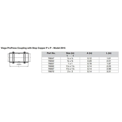 Viega ProPress 1-1/4’’ Copper Coupling w/Stop - Double Press Connection - Smart Connect Technology [78062] - Fittings