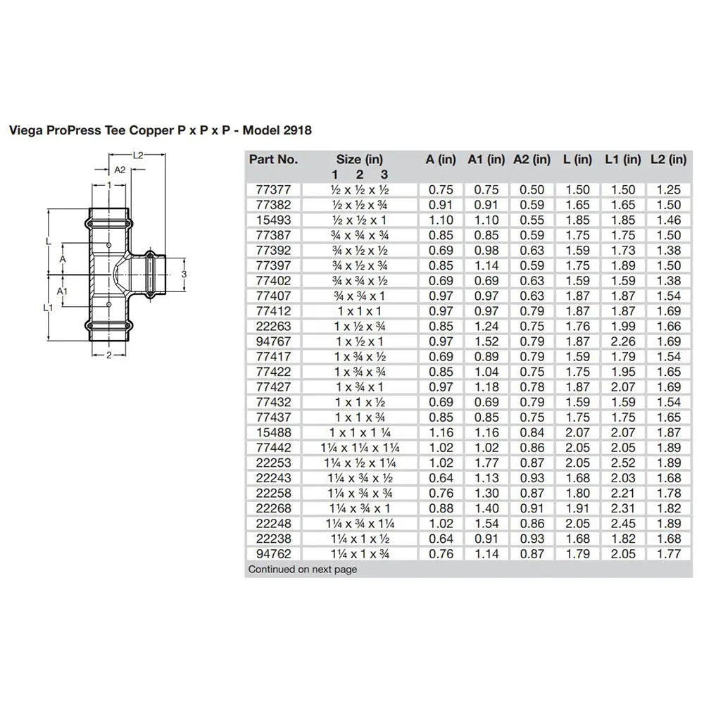 Viega ProPress 1-1/4’’ Copper Tee - Triple Press Connection - Smart Connect Technology [77442] - Fittings