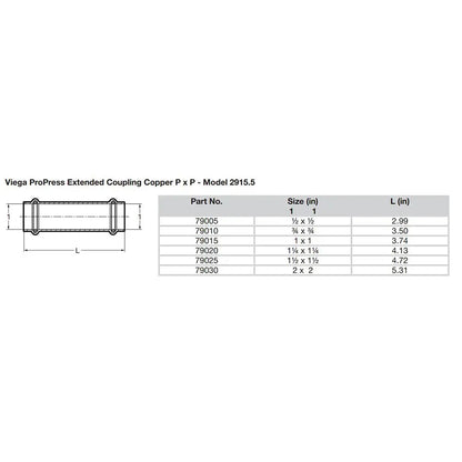 Viega ProPress 1-1/4’’ Extended Coupling w/o Stop - Double Press Connection - Smart Connect Technology [79020]