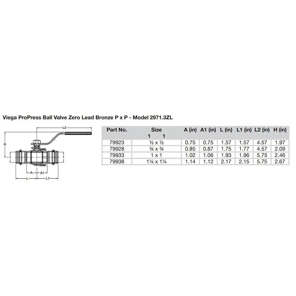 Viega ProPress 1-1/4’’ Zero Lead Bronze Ball Valve w/Stainless Stem - Double Press Connection - Smart Connect