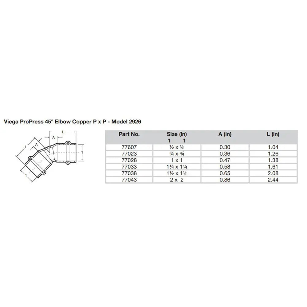 Viega ProPress 1/2’’ - 45 Copper Elbow - Double Press Connection - Smart Connect Technology [77607] - Fittings