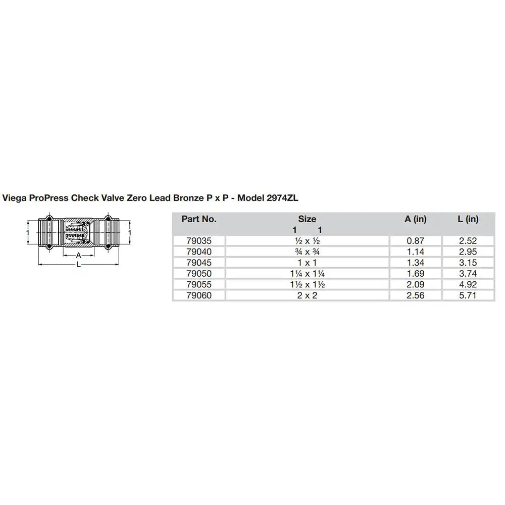Viega ProPress 1/2’’ Zero Lead Check Valve - Double Press Connection - Smart Connect Technology [79035] - Fittings