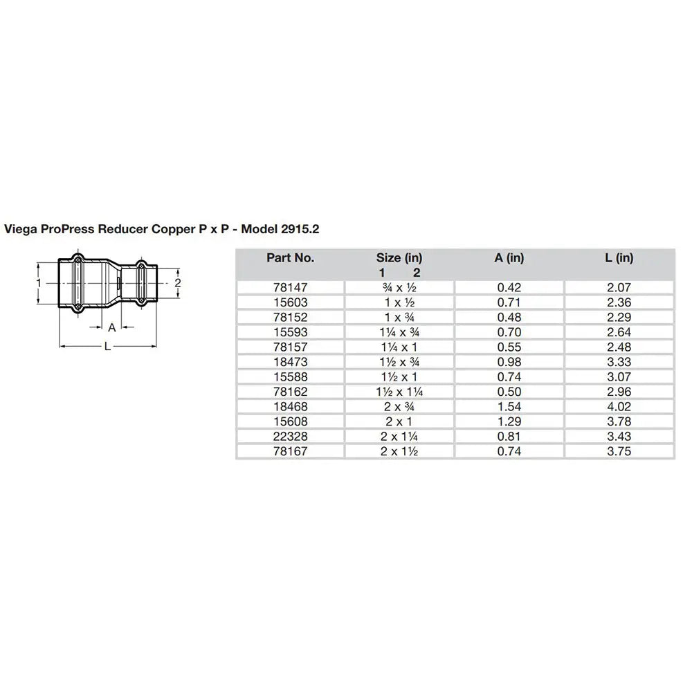 Viega ProPress 1’’ x 3/4’’ Copper Reducer - Double Press Connection - Smart Connect Technology [78152] - Fittings