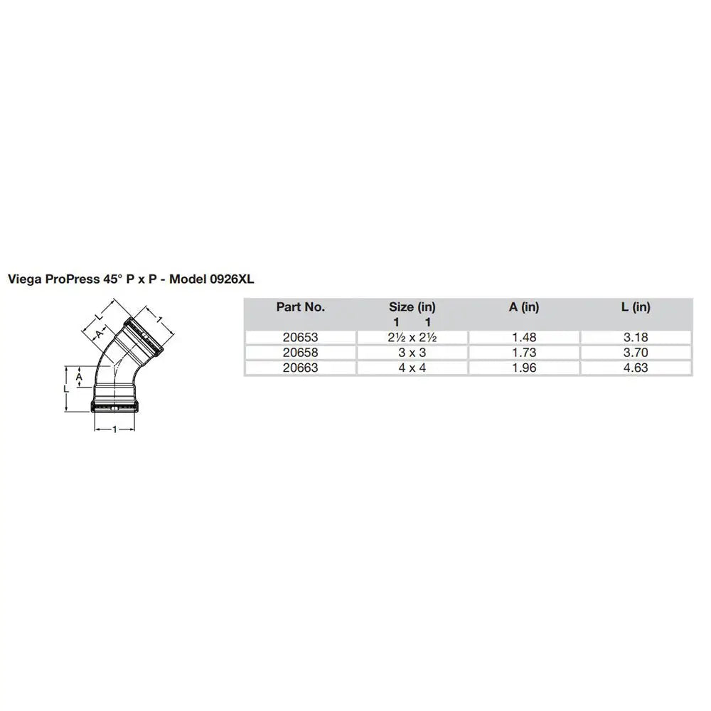 Viega ProPress 2-1/2’’ - 45 Copper Elbow - Double Press Connection - Smart Connect Technology [20653] - Fittings