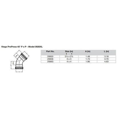 Viega ProPress 2-1/2’’ - 45 Copper Elbow - Double Press Connection - Smart Connect Technology [20653] - Fittings