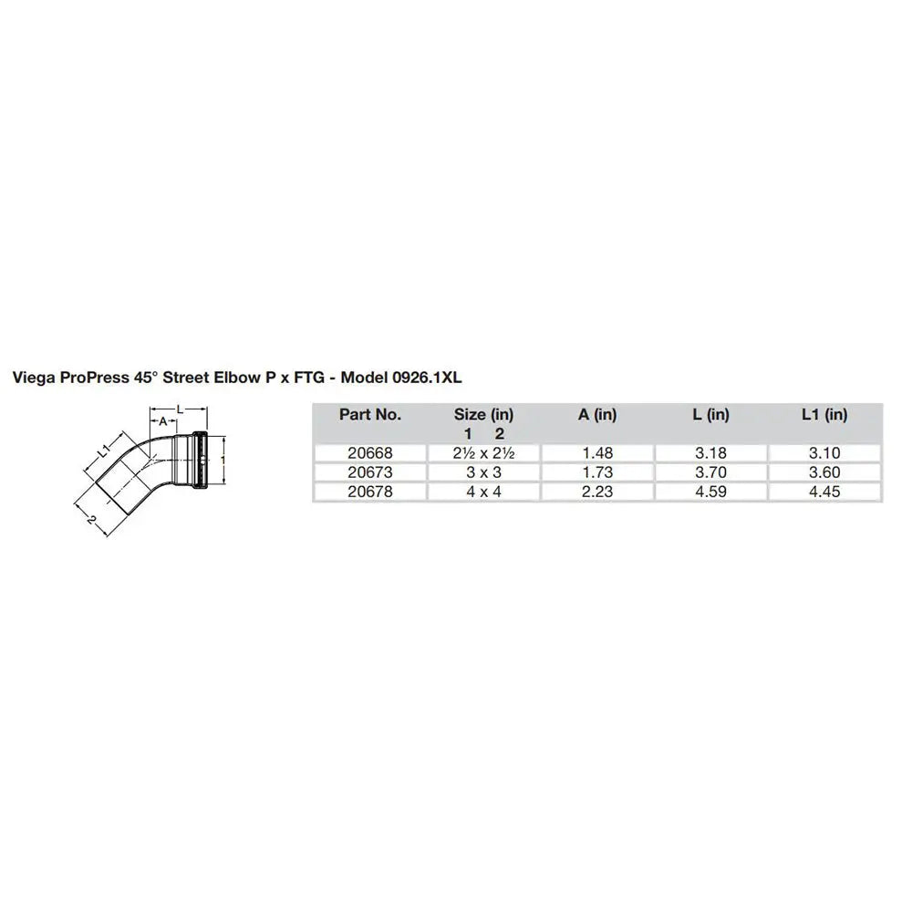 Viega ProPress - 2-1/2’’ - 45 Copper Elbow - Street/Press Connection - Smart Connect Technology [20668] - Fittings
