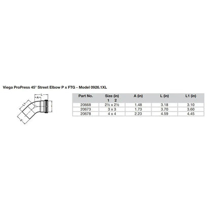 Viega ProPress - 2-1/2’’ - 45 Copper Elbow - Street/Press Connection - Smart Connect Technology [20668] - Fittings