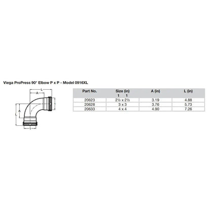Viega ProPress 2-1/2’’ - 90 Copper Elbow - Double Press Connection - Smart Connect Technology [20623] - Fittings