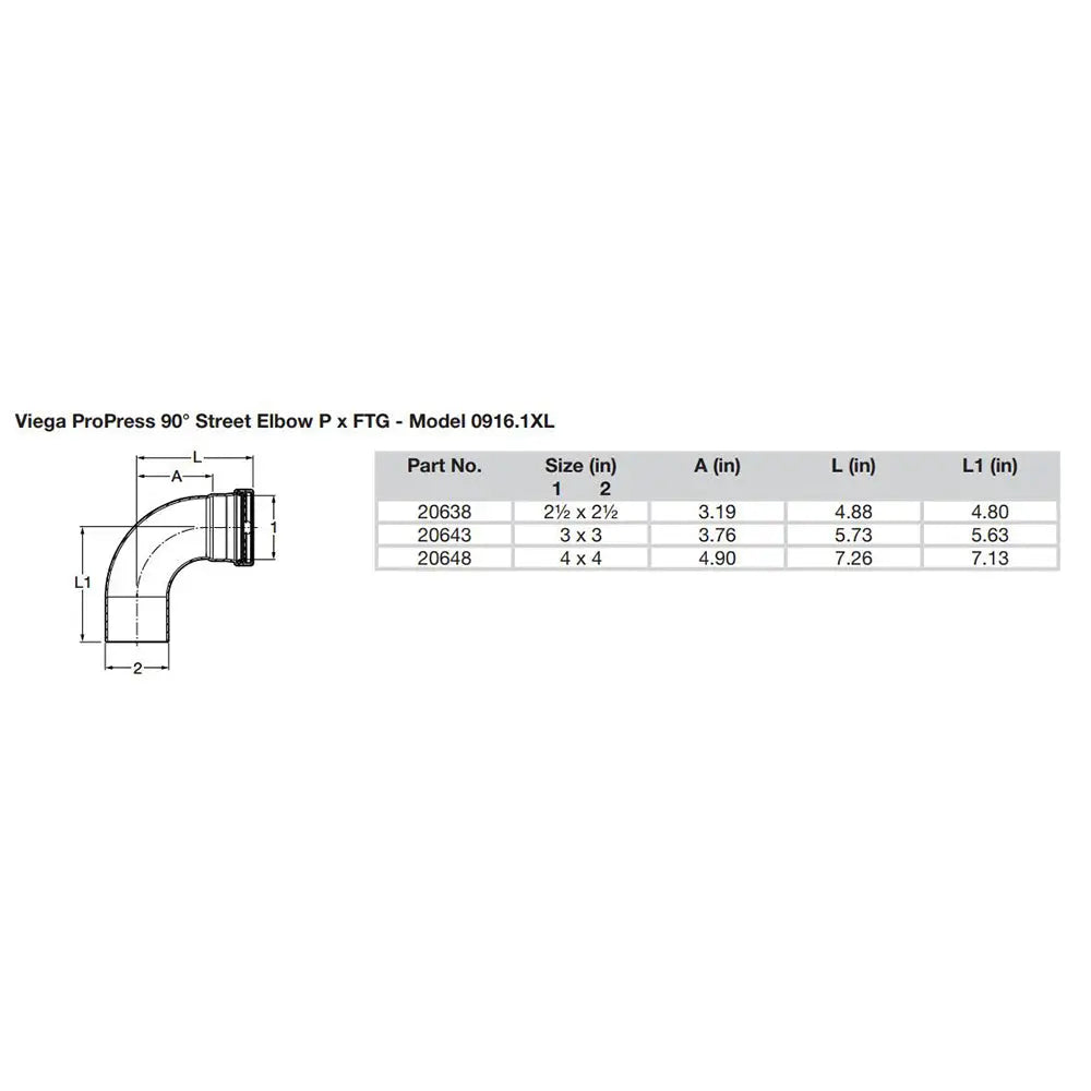 Viega ProPress 2-1/2’’ - 90 Copper Elbow - Street/Press Connection - Smart Connect Technology [20638] - Fittings