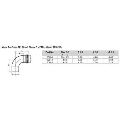 Viega ProPress 2-1/2’’ - 90 Copper Elbow - Street/Press Connection - Smart Connect Technology [20638] - Fittings
