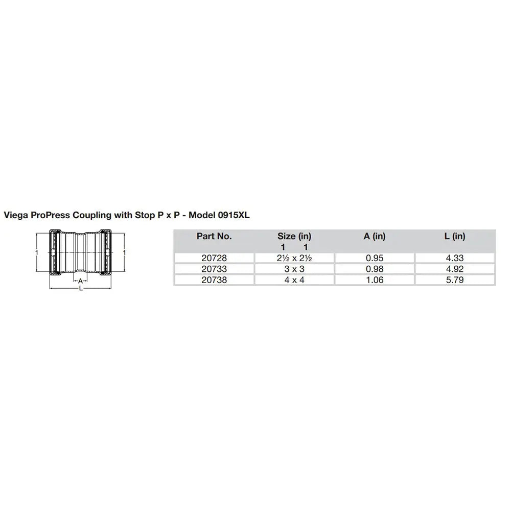 Viega ProPress 2-1/2’’ Copper Coupling w/Stop Double Press Connection - Smart Connect Technology [20728] - Fittings