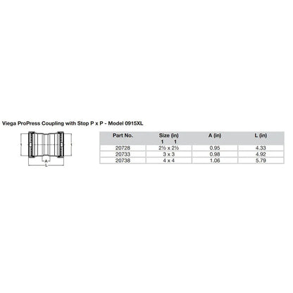 Viega ProPress 2-1/2’’ Copper Coupling w/Stop Double Press Connection - Smart Connect Technology [20728] - Fittings