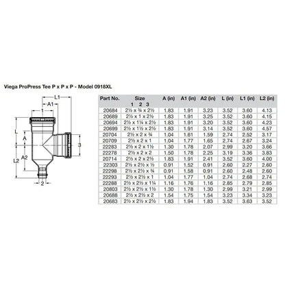 Viega ProPress 2-1/2’’ Copper Tee - Triple Press Connection - Smart Connect Technology [20683] - Fittings
