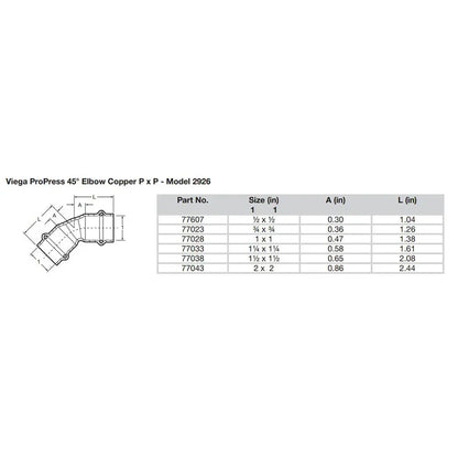 Viega ProPress 2’’ - 45 Copper Elbow - Double Press Connection - Smart Connect Technology [77043] - Fittings
