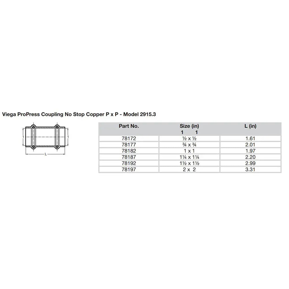 Viega ProPress 2’’ Copper Coupling w/o Stop - Double Press Connection - Smart Connect Technology [78197] - Fittings