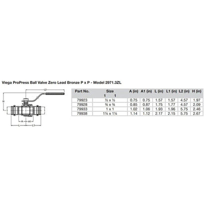 Viega ProPress 3/4’’ Zero Lead Bronze Ball Valve w/Stainless Stem - Double Press Connection - Smart Connect Technology