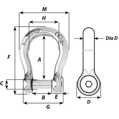 Wichard Self-Locking Allen Head Pin Bow Shackle - 12mm Diameter - 15/32’’ [01346] - Shackles/Rings/Pins