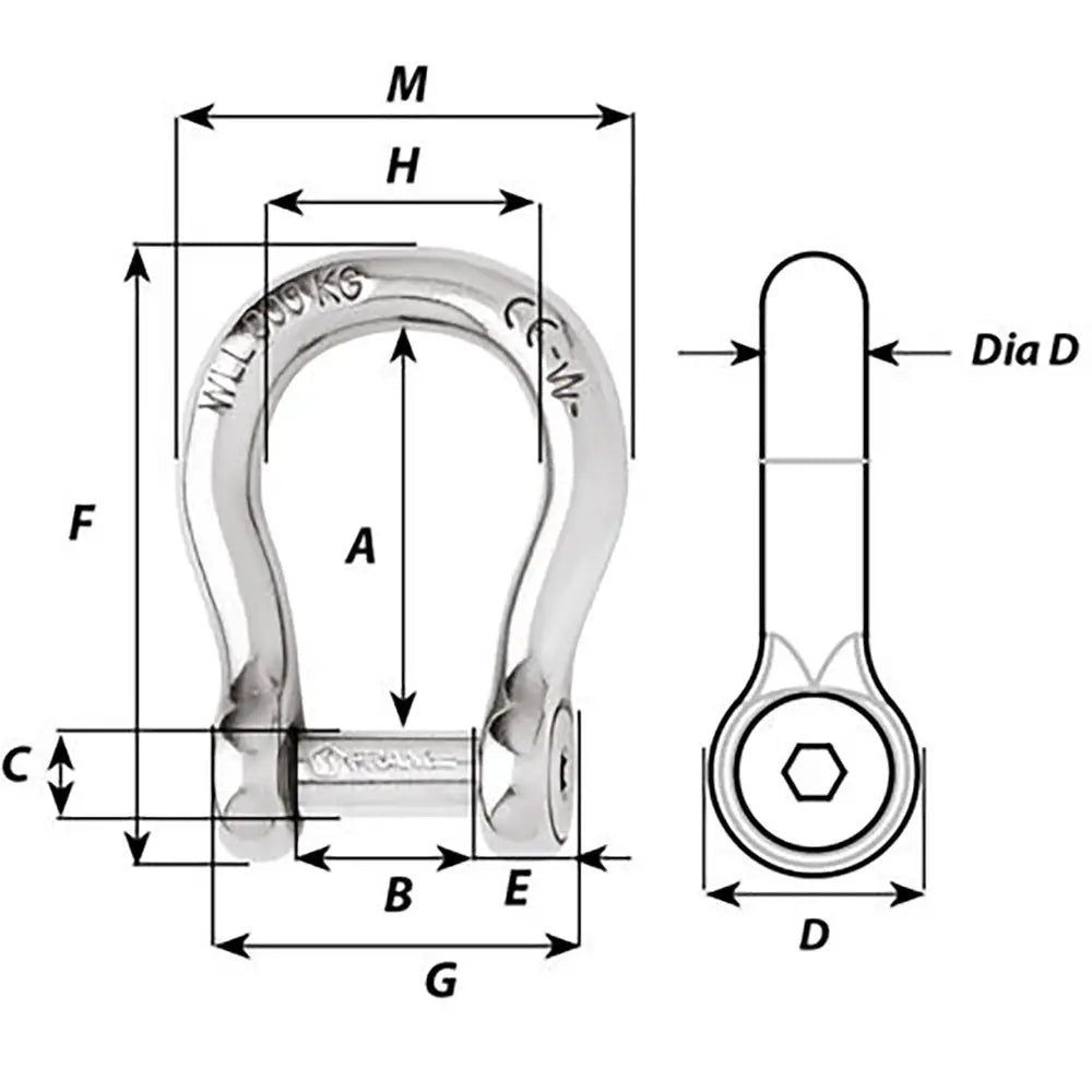 Wichard Self-Locking Allen Head Pin Bow Shackle - 8mm Diameter - 5/16’’ [01344] - Shackles/Rings/Pins