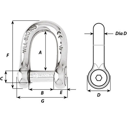 Wichard Self-Locking Allen Head Pin D Shackle - 8mm Diameter - 5/16’’ [01304] - Shackles/Rings/Pins