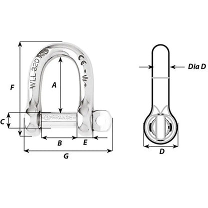 Wichard Self-Locking D Shackle - 12mm Diameter - 15/32’’ [01206] - Shackles/Rings/Pins