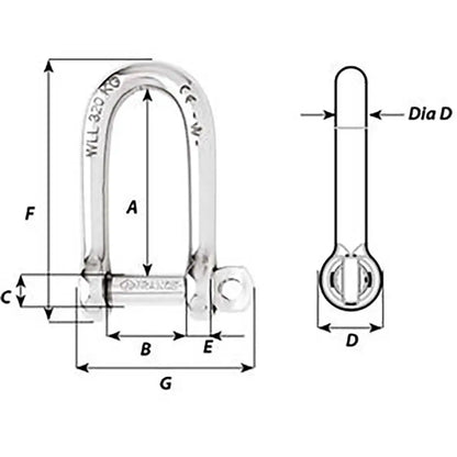 Wichard Self-Locking Long D Shackle - Diameter 8mm - 5/16’’ [01214] - Shackles/Rings/Pins